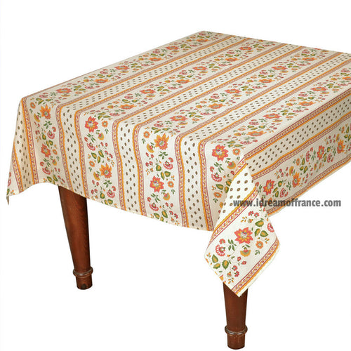 58" Square Fayence Red & Cream Acrylic-Coated Cotton French Tablecloth by Le Cluny
