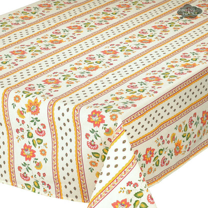 58" Square Fayence Red & Cream Acrylic-Coated Cotton French Tablecloth by Le Cluny