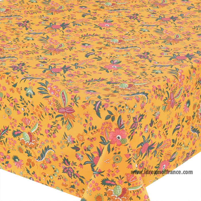 French Provencal tablecloth - Acrylic coated cotton, Spill-proof - 58" square - Versailles yellow | Le Cluny - Close-up