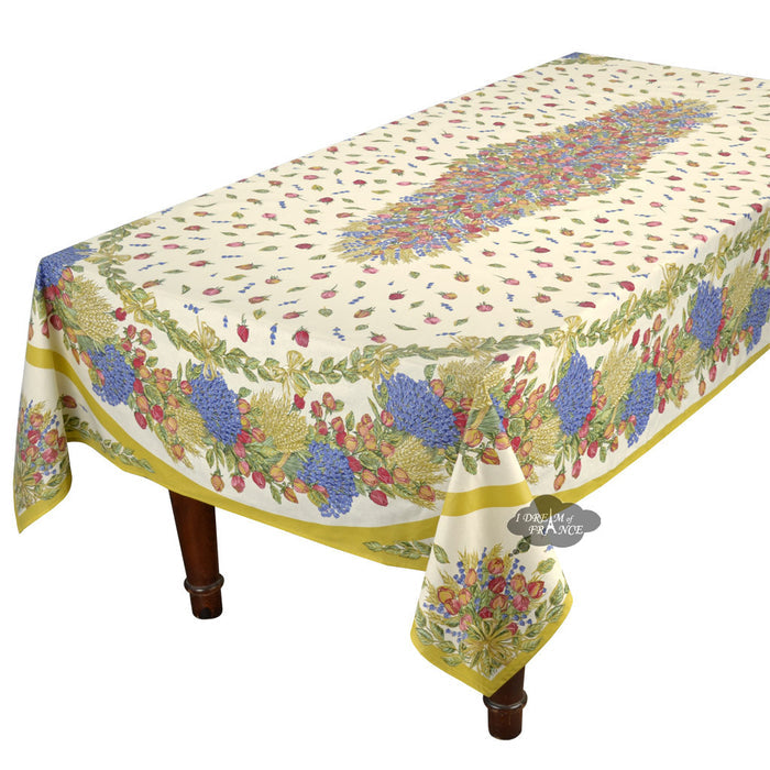 60x 96" Rectangular Roses & Lavender Coated Cotton Tablecloth by Tissus Toselli