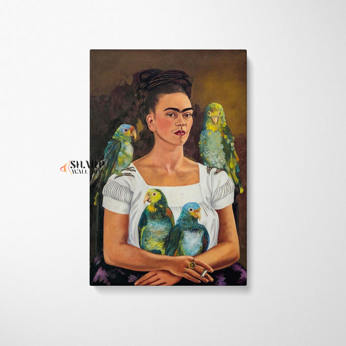 Frida Kahlo Me And My Parrot Canvas Wall Art