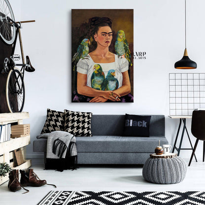 Frida Kahlo Me And My Parrot Canvas Wall Art