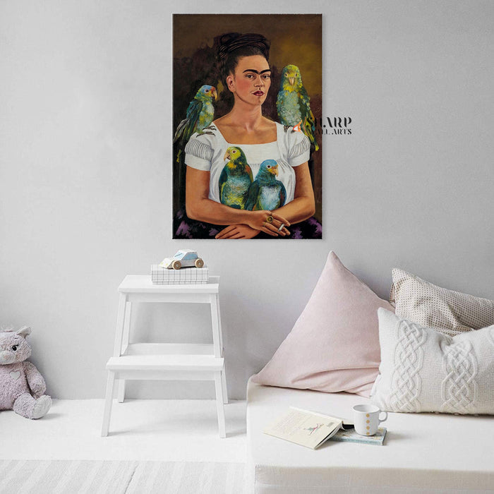 Frida Kahlo Me And My Parrot Canvas Wall Art