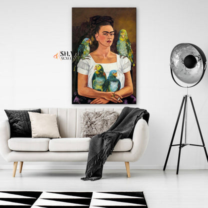Frida Kahlo Me And My Parrot Canvas Wall Art