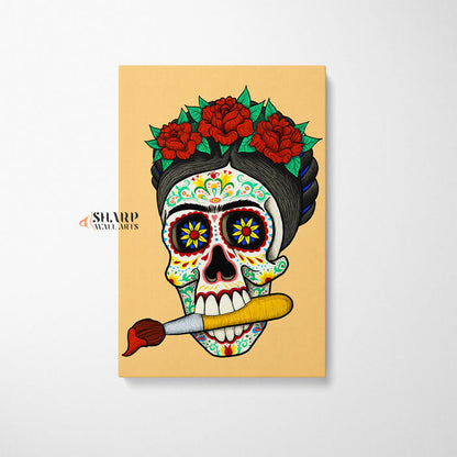 Frida Kahlo Skull Drawing Canvas Wall Art