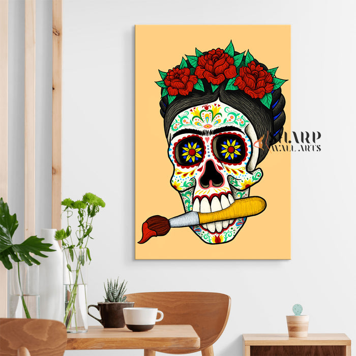 Frida Kahlo Skull Drawing Canvas Wall Art