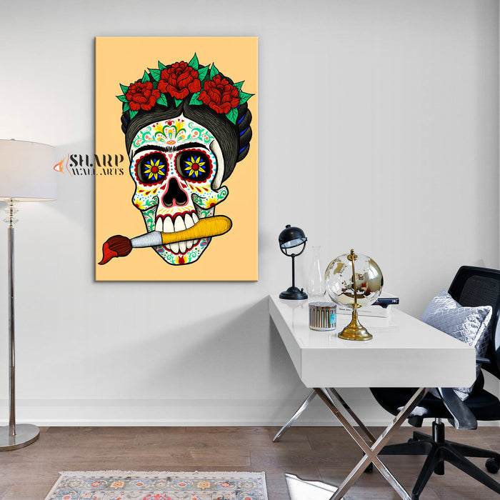 Frida Kahlo Skull Drawing Canvas Wall Art