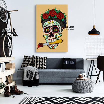 Frida Kahlo Skull Drawing Canvas Wall Art