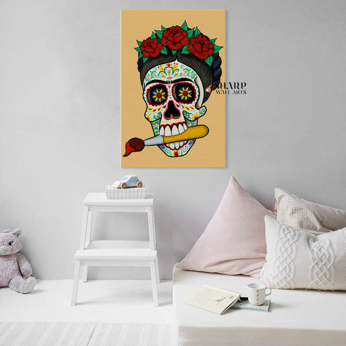 Frida Kahlo Skull Drawing Canvas Wall Art