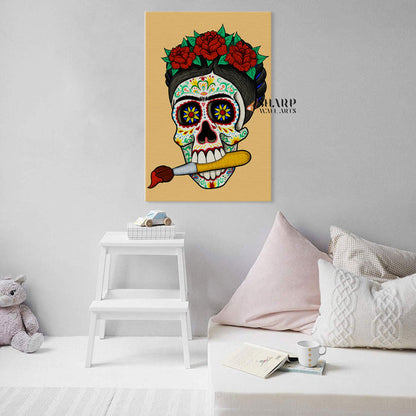 Frida Kahlo Skull Drawing Canvas Wall Art