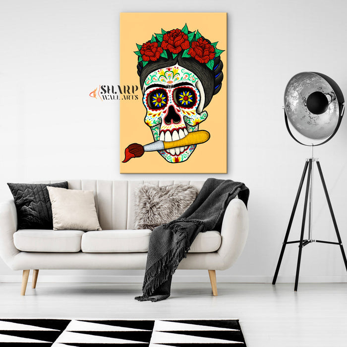 Frida Kahlo Skull Drawing Canvas Wall Art