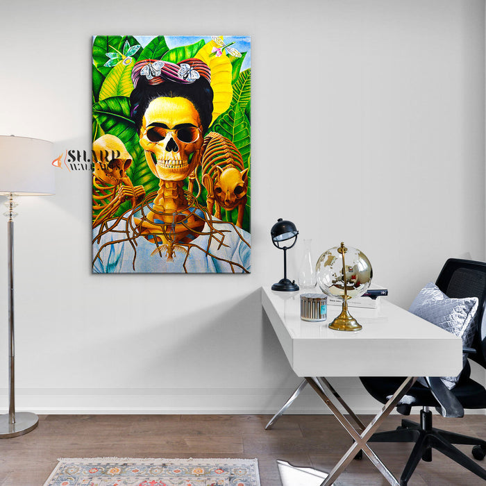 Frida Kahlo Skull Portrait Canvas Wall Art