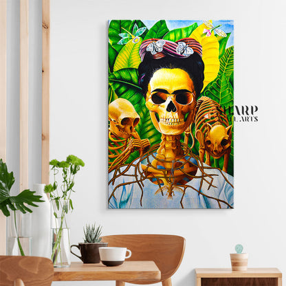 Frida Kahlo Skull Portrait Canvas Wall Art