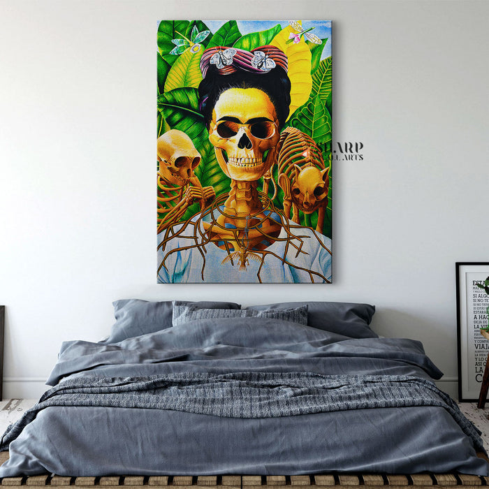Frida Kahlo Skull Portrait Canvas Wall Art
