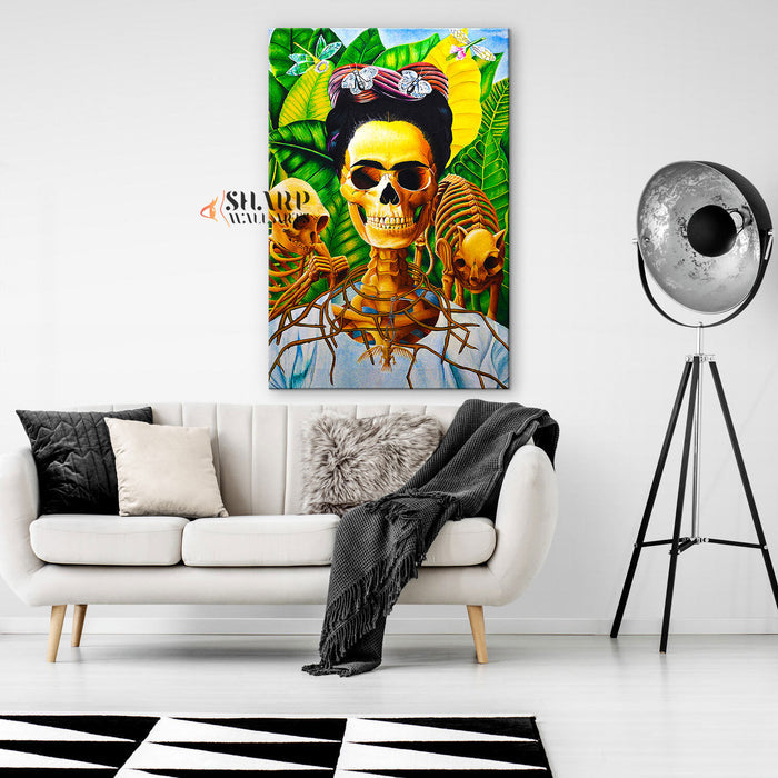Frida Kahlo Skull Portrait Canvas Wall Art