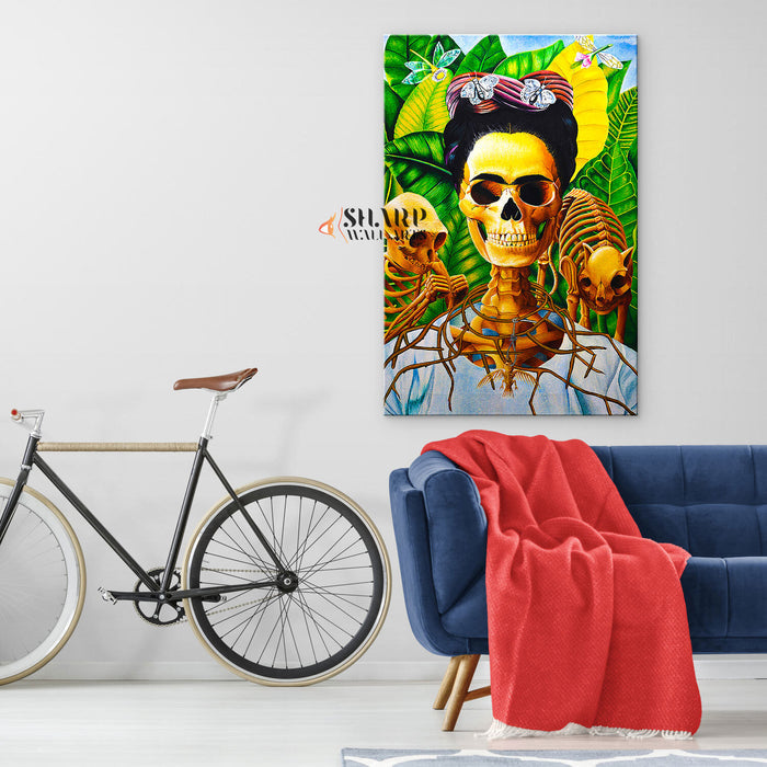 Frida Kahlo Skull Portrait Canvas Wall Art