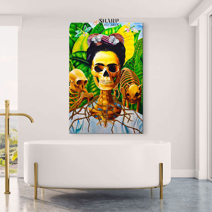 Frida Kahlo Skull Portrait Canvas Wall Art