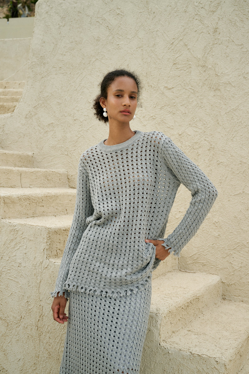Fringed open knit set