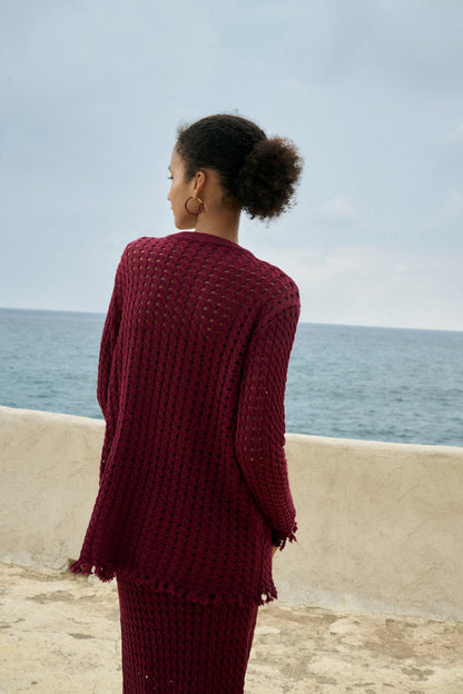 Fringed open knit set