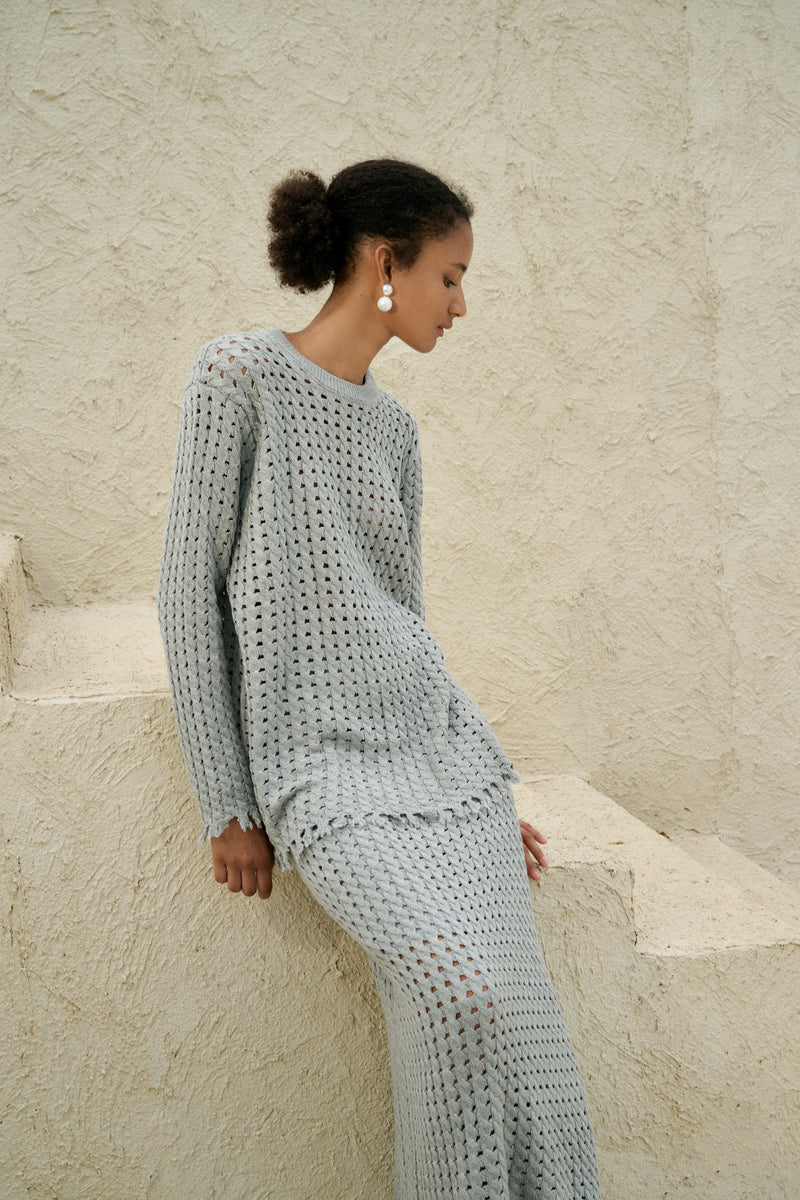 Fringed open knit set