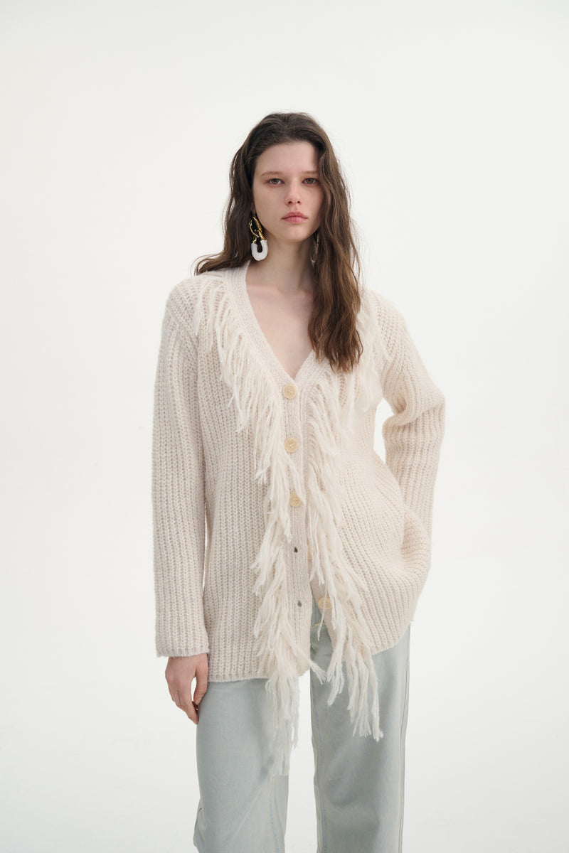 Fringed oversized cardigan