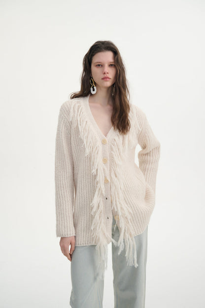 Fringed oversized cardigan