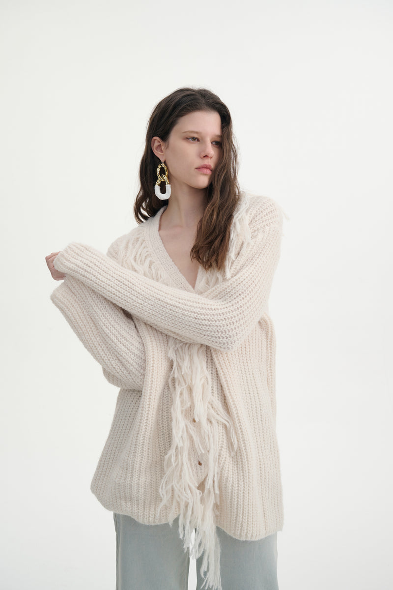 Fringed oversized cardigan