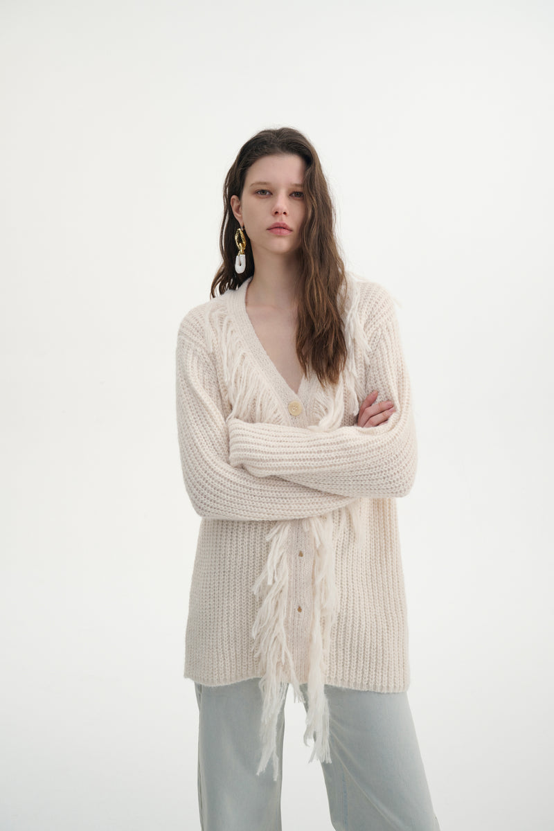 Fringed oversized cardigan