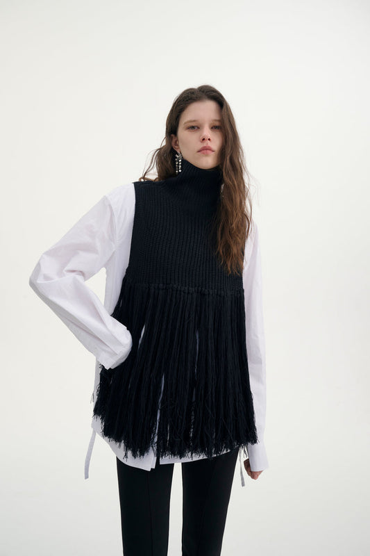 Fringed turtleneck vest