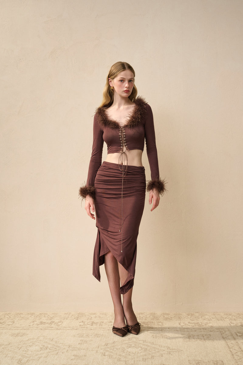 Fur trim slim fit set