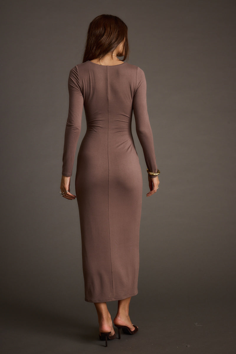 Back view of the maxi dress showing the silhouette and fit.