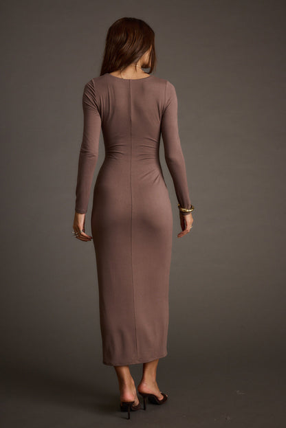 Back view of the maxi dress showing the silhouette and fit.