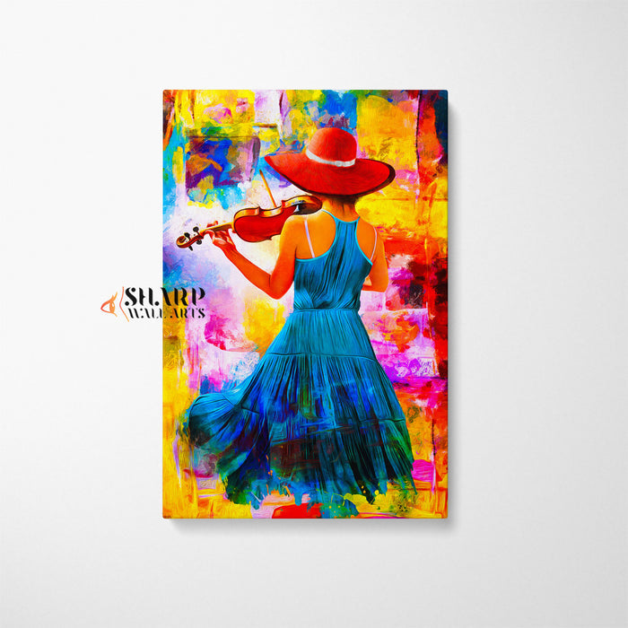 Girl With Violin Canvas Wall Art