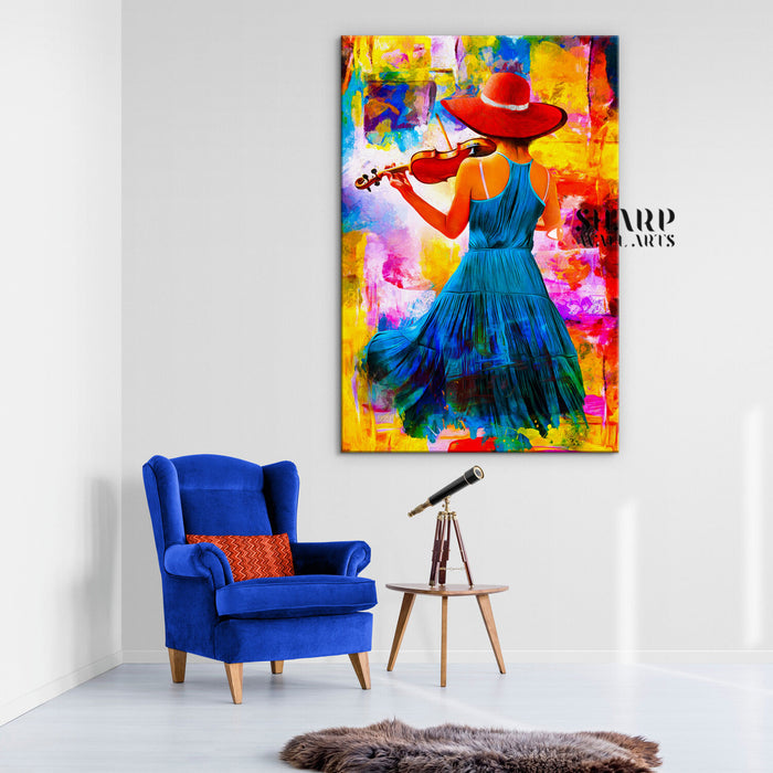 Girl With Violin Canvas Wall Art