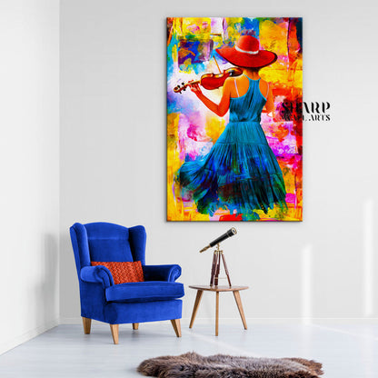 Girl With Violin Canvas Wall Art