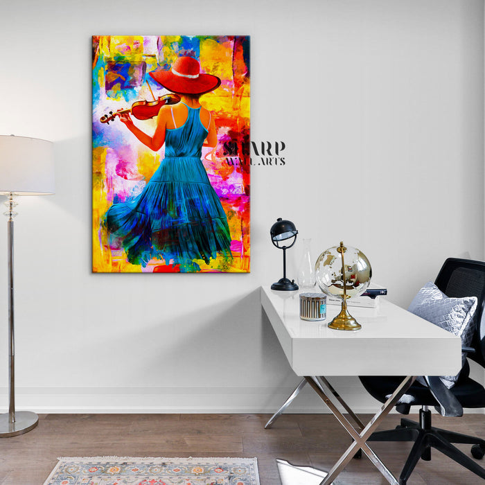 Girl With Violin Canvas Wall Art
