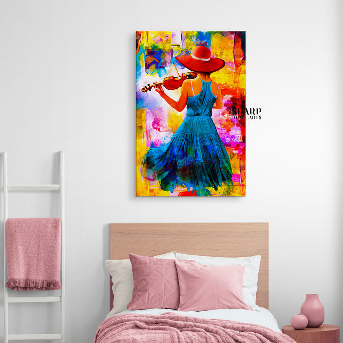 Girl With Violin Canvas Wall Art