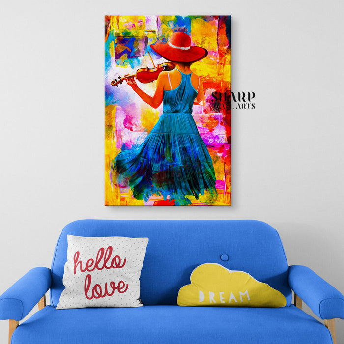 Girl With Violin Canvas Wall Art