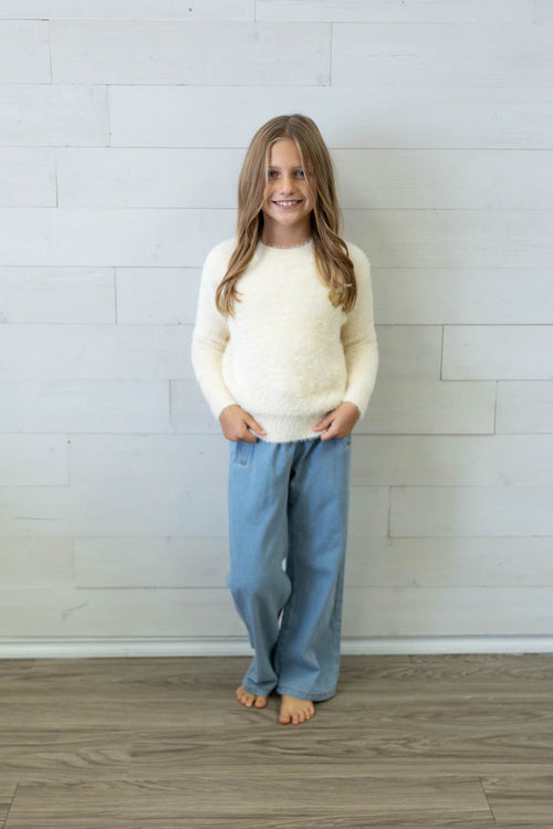 Girl's Off White Fluffy Sweater