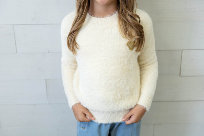 Girl's Off White Fluffy Sweater