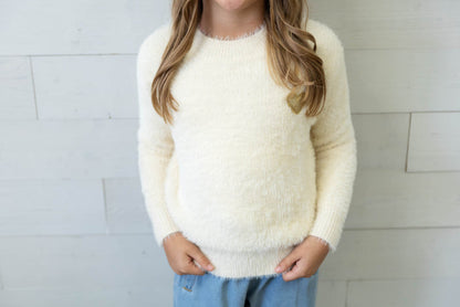 Girl's Off White Fluffy Sweater