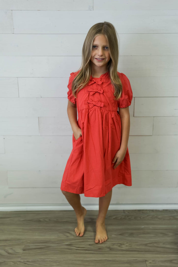 Girls Red Dress with Bows