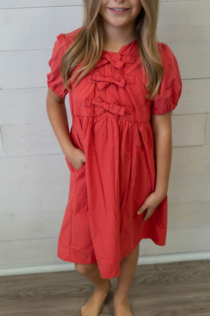 Girls Red Dress with Bows