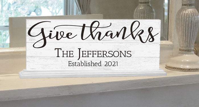 Family Name Established Sign GIVE THANKS Inspirational Home Decor - Broad Bay Personalized Gifts Shipped Fast