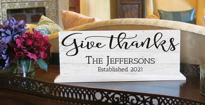 Family Name Established Sign GIVE THANKS Inspirational Home Decor - Broad Bay Personalized Gifts Shipped Fast