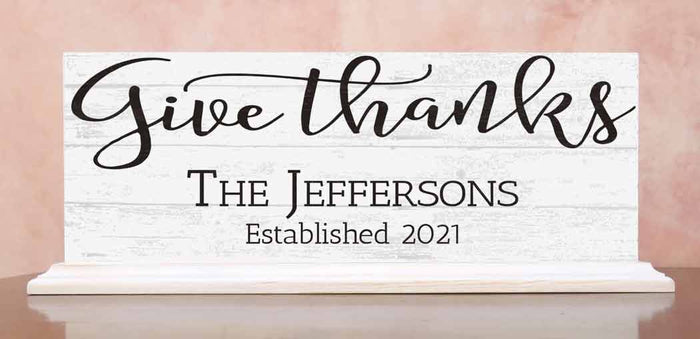 Family Name Established Sign GIVE THANKS Inspirational Home Decor - Broad Bay Personalized Gifts Shipped Fast