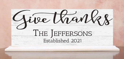 Family Name Established Sign GIVE THANKS Inspirational Home Decor - Broad Bay Personalized Gifts Shipped Fast