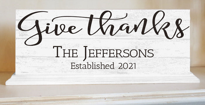 Family Name Established Sign GIVE THANKS Inspirational Home Decor - Broad Bay Personalized Gifts Shipped Fast