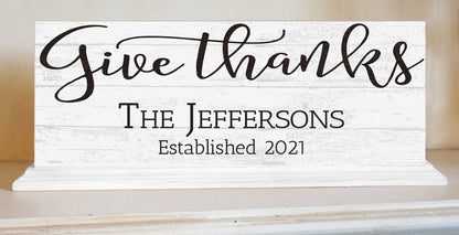 Family Name Established Sign GIVE THANKS Inspirational Home Decor - Broad Bay Personalized Gifts Shipped Fast