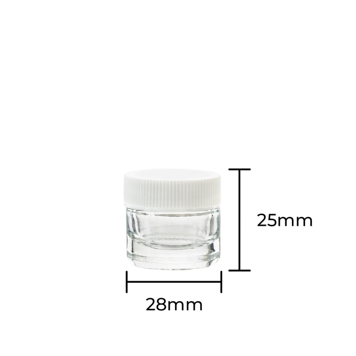 Concentrate Containers | Clear Glass Concentrate Containers w/ White Caps | 5ml - 250 Count - Biohazard Inc